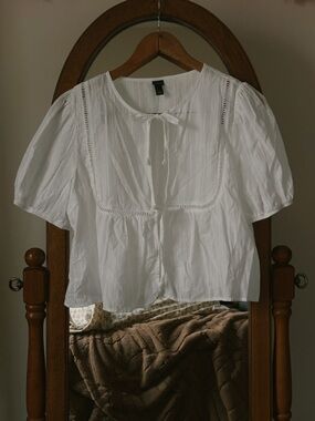 Target White Cotton Peasant Blouse with Tie Front